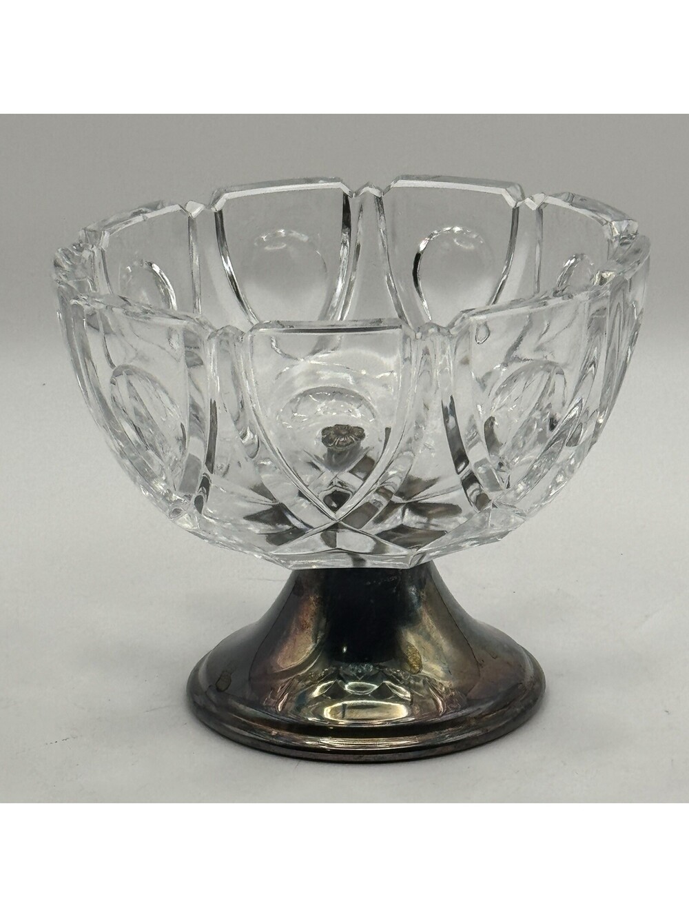 Clear Glass Pedestal Bowl, Silver Metal Base, Glass & Metal, Clear/Silver